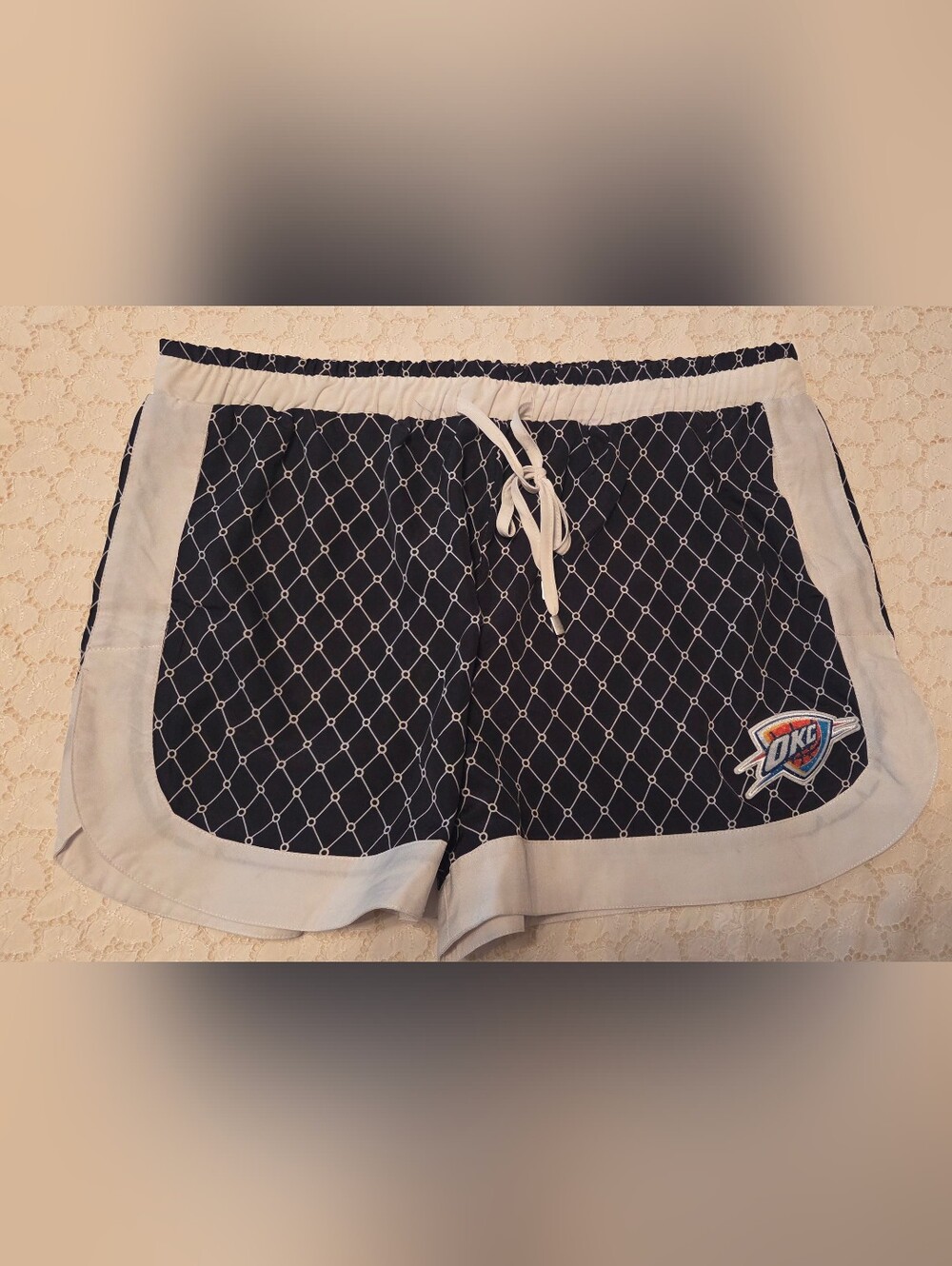 Gameday Couture Black Geometric Drawstring Lounge Shorts with White Trim